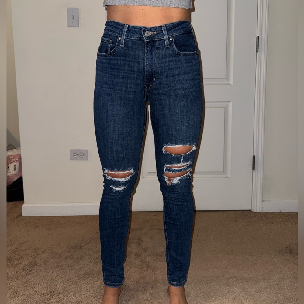 Levi's Dark Blue Ripped Skinny Jeans